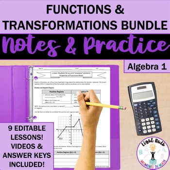 Functions and Transformations Guided Notes, Worksheets, Video Lessons Bundle