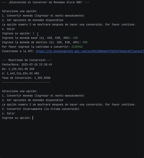 Demostración de conversión de monedas.