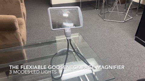 MAGNIPROS Rechargeable Goose-Neck Page Magnifier with 3 Color Light Modes | 4X & 6X Interchangeable Lenses | Hands Free Magnifying Glass with Light for Reading Fine Print, Low Vision & Seniors