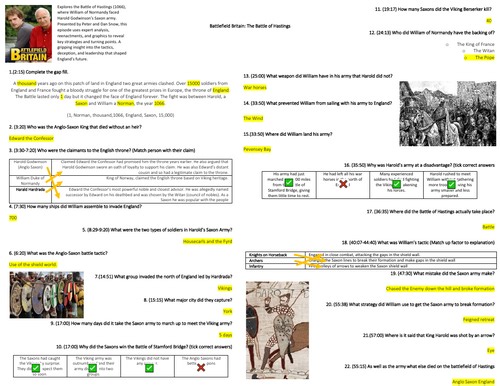 Battlefield Britain Documentary Worksheet: The Battle of Hastings | Teaching Resources