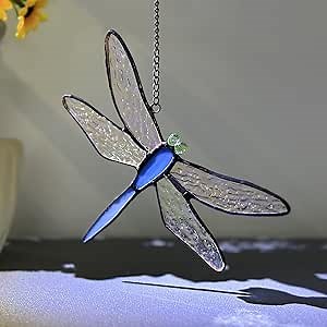Holographic Dragonfly Suncatcher: Stained Glass Art Decor for Indoor and Outdoor Hanging