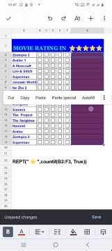 "Rept" function & "star Rating'' in Google sheet #check box #add star#COUNTIF