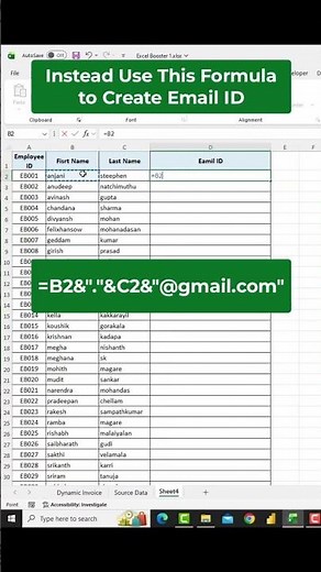 🚀 Create Professional Email IDs in Excel Instantly! text joining 📧 #excel #exceltutorial