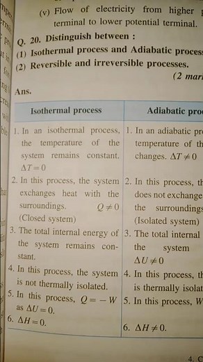 Distinguish between Isothermal and Adiabatic process || Class 12 chemistry Thermodynamics #chemistry