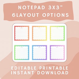 Printable Editable Notepad 3x3 Canva Template Sticky Notes Instant Download Cute Minimalist Rainbow to Do List Office Planner Journal PDF - Etsy