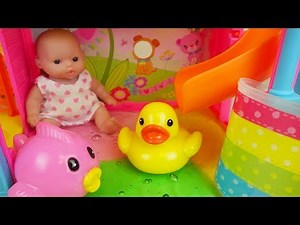 Baby doll water slime slide and bath surprise eggs toys play