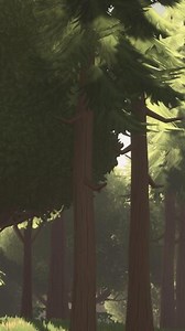 Cartoon Green Forest Landscape with Trees and flowers