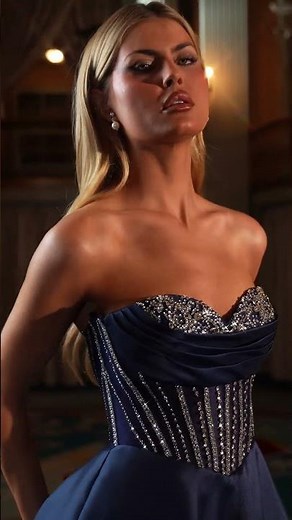 Ladivine CK2405 Navy Prom Ball Gown 👑 Strapless Corset Princess Dress