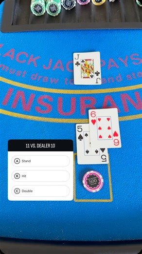 Advantage Blackjack Players on Instagram: "Basic strategy: 11 always doubles ♦️ There are 4 steps you have to master in order to become an advantage blackjack player ♠️ 1. Basic Strategy 2. Hi-lo counting 3. True Count Conversion 4. Deviations Want to master your blackjack skills? Comment “blackjack” below to join! ❤️♣️ Our “skool” community includes: • 4 live training sessions per week • Q&A’s • mini-course • 24/7 group chat • basic strategy and deviation flashcards • member perks #basicstrateg