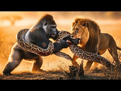 Jungle’s Deadliest Clash: Gorilla vs Lion vs Python — You Won’t Believe Who Wins!