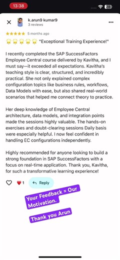 Thank you Arun #sapsftraining #realtime training #SAP #sapcareer