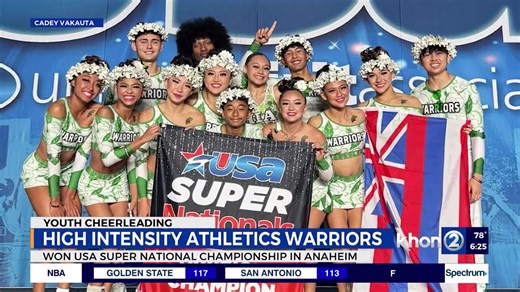 5K views · 113 reactions | #Hawaii's High Intensity Athletics Warriors cheer squad captured the USA Super National Championship in Anaheim last week, earning a spot in the prestigious Summit competition in May https://www.khon2.com/sports/hawaii-cheer-team-wins-national-championship/ | Rob DeMello | Facebook