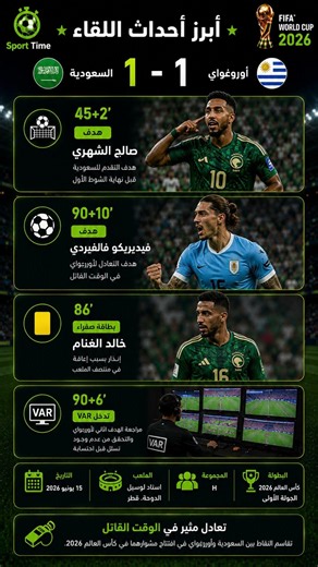 السعودية تخطف تعادلًا ناريًا أمام أوروغواي 🔥 ملخص كأس العالم 2026