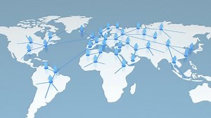 Global Social Network Growing on the Earth Map Zoom Out 3d Animation. Population Increase Illustration. People Cooperations, Connections, Communications. Lines and Dots, Men Links Business Concept 4k.