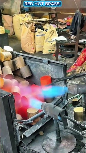 Red-Hot Brass Forging Billets! The Critical Heating Stage Before Precision Metal Forming.