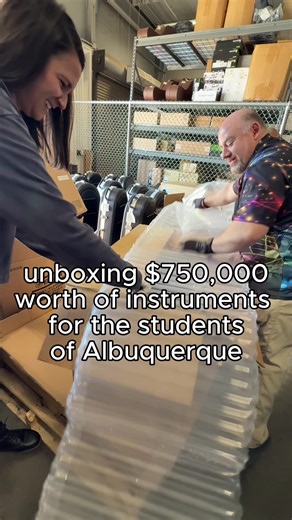 Unboxing about $750,000 worth of new instruments for Albuquerque students. 🎶 These will soon be in the hands of our band, orchestra, and mariachi programs across the district. Big deliveries like this take a team, and everyone at the VAPA office jumps in to get them unboxed, checked, and ready for classrooms. Music education in action.