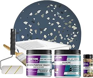 Beyond Paint Smoked Gray Flecks Countertop Makeover Kit with Paint, Sealer, Flecks, and Tools for Countertops, Deep Blue