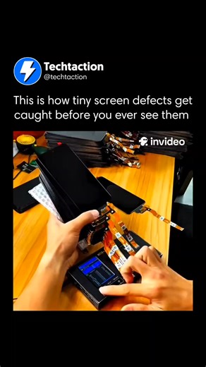 Interesting Tech Videos!🎬 on Instagram: "Before a smartphone ever reaches your hand, its display undergoes a series of precise visual and touch-response tests designed to detect even the tiniest imperfections. Engineers examine color accuracy, brightness uniformity, and alignment using specialized patterns and light conditions to reveal flaws invisible to the naked eye. Any inconsistency, no matter how small, is flagged and corrected or rejected. Touch performance is tested just as rigorously. 