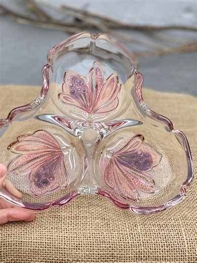 Vintage Pressed Glass Serving Dish | Pink & Cranberry Lustre Glass | 3 Section Dish | Retro 1950s 60s Candy Nut Dish | Mid Century Tableware - Etsy