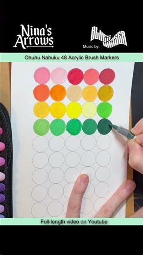 48 Acrylic Brush Markers set Swatch Test on White Paper (Ohuhu Nahuku)