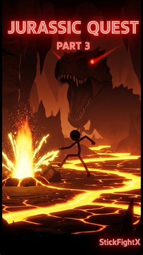 Stickman Jurassic Quest Part 3 🦖 Lava Cave Boss Battle | StickFightX #shorts