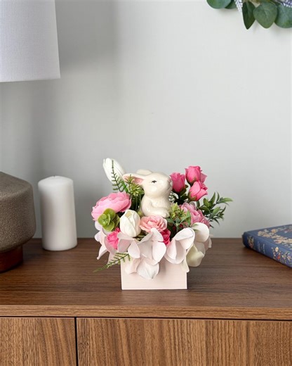 Pink Bunny Flower Box Centerpiece, Easter Table Decor - Etsy