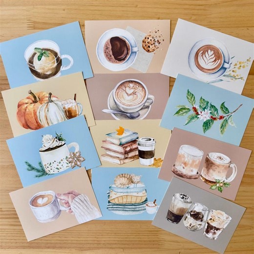 Coffee Greeting Cards | 6-pack Postcards | 12-pack Postcards | Watercolor | Holiday - Etsy