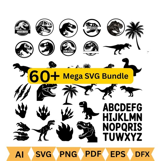 60 Dinosaur SVG PNG Bundle | Jurassic Park T-rex Logo, Dino Clipart, Cricut & Silhouette Cut Files | Digital Download - Etsy