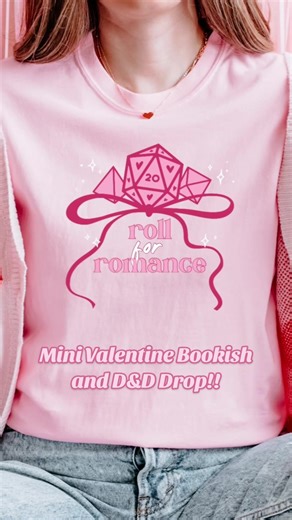 Our mini Valentine’s Day drop is LIVE with a romantic “roll for romance” dungeons & dragons design for the ttrpg girlies, and a candy heart “books are my love language” design for the readers! 🩷 You can find them in the New Arrivals section! #reader #bookish #dnd #diceroll #gamergirl