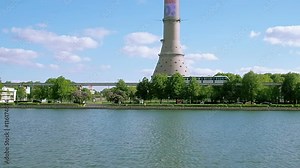 The Moscow monorail train in the area of Ostankino TV center