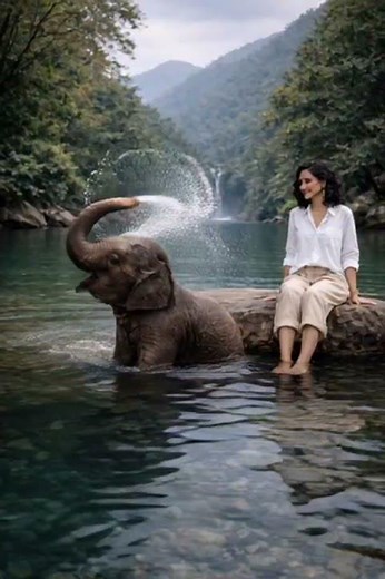 Baby Elephant Sprays Water 😄💦 Cute Jungle Moment | LalaGlow