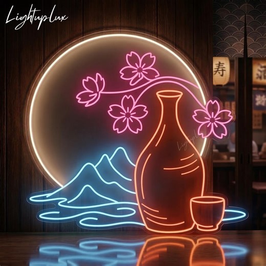 Japanese Neon Sign, Sake LED Wall Decor for Sushi Restaurant Wall Art, Neon Light Gift for Japanese Restaurant Owners
