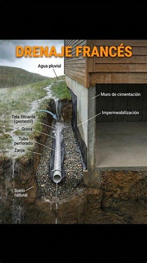 🌧️ EL ERROR QUE ARRUINA TU CASA CUANDO LLUEVE (Y CASI NADIE VE) 🏠💧 Cuando llueve fuerte, el agua no solo cae del cielo… se mete por donde más duele: los cimientos. Y no, el problema no es la lluvia. El problema es dejar que el agua se quede pegada a tu casa. Eso que ves en la imagen se llama DRENAJE FRANCÉS y es una de las soluciones más simples e inteligentes en construcción. 👉 ¿Cómo funciona? ✔ El agua pluvial entra al suelo ✔ La grava la conduce ✔ El geotextil evita que la tierra tape el 