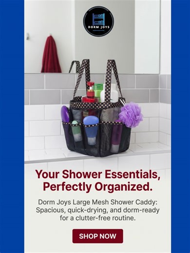 Dorm showers are already a struggle… your shower stuff shouldn’t be too. This mesh caddy is lowkey a lifesaver — it drains fast, dries quick, and doesn’t get that nasty water sitting at the bottom like those hard plastic ones. Just toss your stuff in, walk to the bathroom, hang it up, done. No puddles, no weird smells. Honestly one of those small dorm upgrades that makes daily life way easier. Grab one before move-in or before your current caddy gives up on you 🫠 #DormLife #CollegeEssentials #C