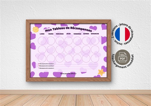 Tableau De Récompense Enfant Cœur Violet | Motivation Éducation Positive | Système à Étoiles Montessori - Etsy