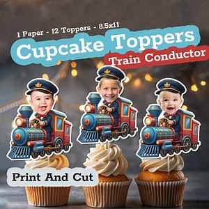 Printable Vintage Train Conductor Boy Face Cupcake Toppers | Choo Choo Two | Train Birthday Party Decor | Baby Shower Table Decorations - Etsy