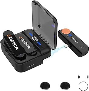 COMICA Vimo S MI Wireless Microphone for iPhone, MFI Certified, Noise Cancellation, 656' Range, 15H Working Time, Monitoring, iPhone Mic for Video Recording, Vlog, Live Streaming, YouTube