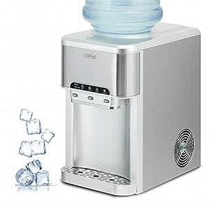 Countertop Ice Maker with 3-in-1 Water Cooler Dispenser, Kognita Countertop Stainless Steel Ice Makers, Top Loading 3-5 Gallon or Bottless, 44lbs Ice Cubes in 24H for Home, Office, Kitchen