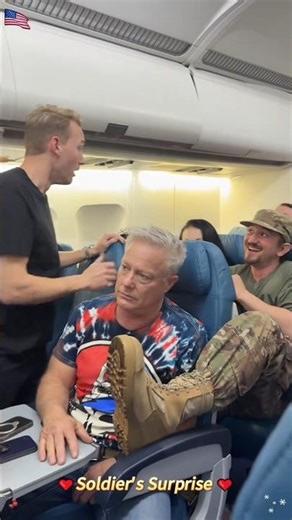 Solider surprises his father on an Aeroplane.