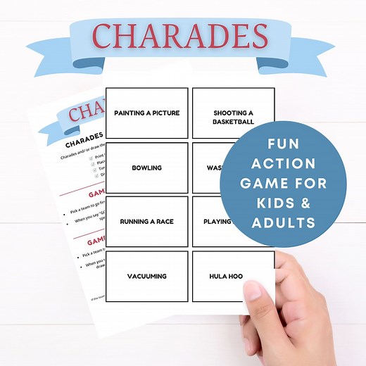 Charades Printable Game | 100  Fun Words and Actions Included | Interactive Family Guessing Games | Draw the Word | Icebreaker for Parties - Etsy