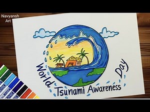 World Tsunami Awareness Day poster drawing / How to draw Tsunami drawing / Tsunami awareness drawing