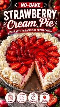 The BEST No-Bake Strawberry Cream Pie with Philadelphia Cream Cheese