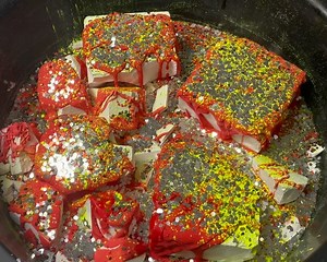 Chalkness Monster Topped with Red Cornstarch Paste, Neon Powder, & Glitter | Snow Fairy ASMR