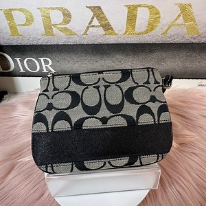 Coach Signature LogoWristlet Black White Canvas Leather Small.