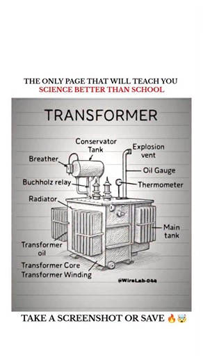 UNIVERSE | SCIENCE | TECHNOLOGY on Instagram: "⚡ Transformer Parts & Their Functions (Easy Explanation) ⚡ A transformer may look simple, but each part plays a critical role in power transmission 👇 🔹 Core – Provides a low-reluctance path for magnetic flux 🔹 Primary Winding – Receives input (AC) voltage 🔹 Secondary Winding – Delivers transformed output voltage 🔹 Insulation – Prevents electrical short circuits 🔹 Transformer Oil – Cooling & insulation medium 🔹 Tank – Houses core and windings 