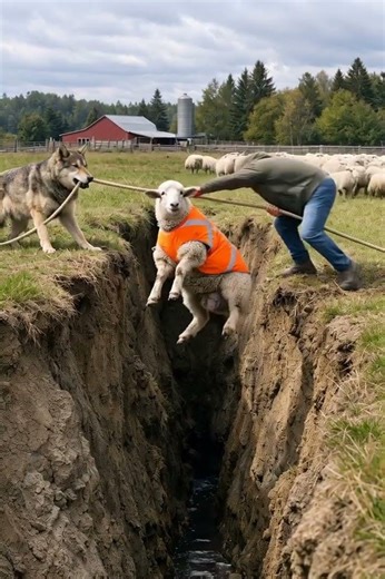 Sheep Dangles Over Ravine — Wolf Tries to Outpull the Farmer! #wildliferescue