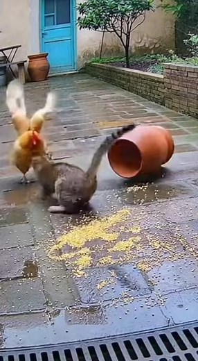 Watch this unbelievably funny CCTV footage of a village chicken defending her egg from a sneaky cat! Captured with a real security-camera style angle, the video shows the cat trying to steal food and the brave hen chasing it all over the courtyard. From slips, jumps, to unexpected fails — everything looks raw, natural, and totally unedited. If you love real animal moments, comedy, and unexpected chaos, this video will make your day! No music, no cartoon effects — just pure funny reality caught o