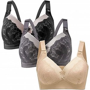 40C Bras for Women 3 Pack Everyday Bra Women's Full Figure Wirefree Bra No Wire Jacquard and Mesh Light Padded Bra A 40C