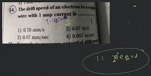 The drift speed of an electron in a coppet wire with 1 amp curr... | Filo