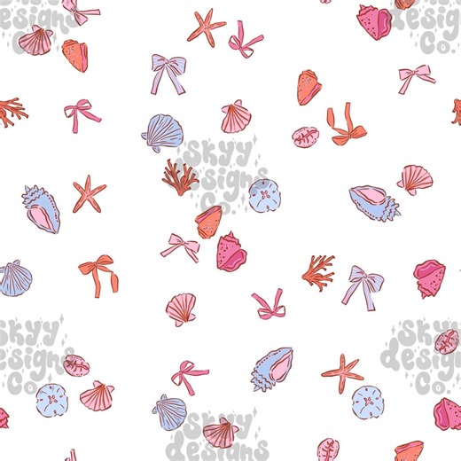 Coquette Seashells Seamless Pattern for Summer, Girly Nautical Pattern Paper Digital Download - Etsy